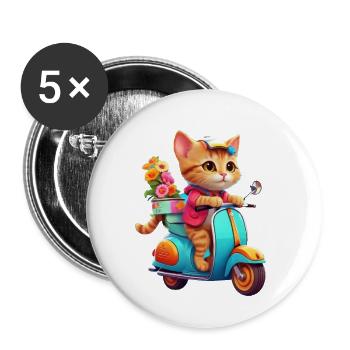Cat Rides Scooter - Buttons large 2.2''/56 mm (5-pack) - white - Front