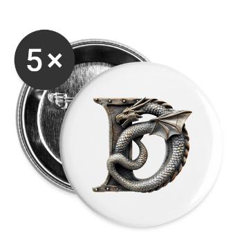 Buchstabe "D" im Drachendesign. - Buttons groß 56 mm (5er Pack) - Weiß - Vorne