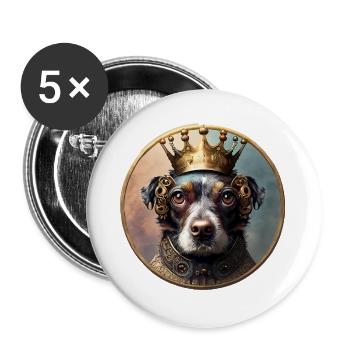 Royal Dog with Crown - Buttons large 2.2''/56 mm (5-pack) - white - Front