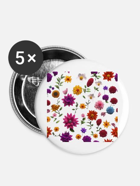 Blumen 2 - Buttons groß 56 mm (5er Pack) - Weiß