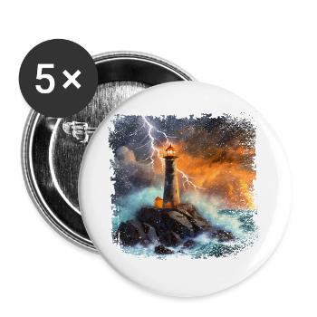 Phare qui brille sur la mer la nuit - Lot de 5 grands badges (56 mm) - blanc - Devant
