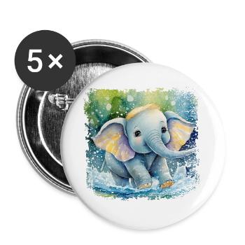 Cute baby elephant playing in the water - Buttons large 2.2''/56 mm (5-pack) - white - Front