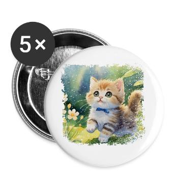 Cute baby cat happily playing in the garden - Buttons large 2.2''/56 mm (5-pack) - white - Front