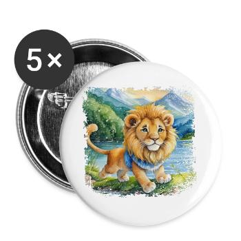 Cute young lion happily playing by the river - Buttons large 2.2''/56 mm (5-pack) - white - Front
