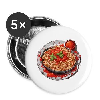 Spaghetti / Pâtes / Pâtes / Italie / Pizzeria - Lot de 5 grands badges (56 mm) - blanc - Devant