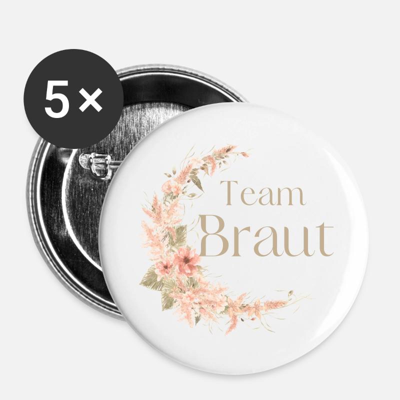 Team Braut Boho - Buttons groß 56 mm (5er Pack) - Weiß