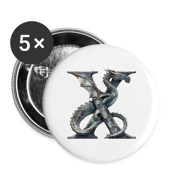 Buchstabe "X" im Drachendesign. - Buttons groß 56 mm (5er Pack) - Weiß - Vorne