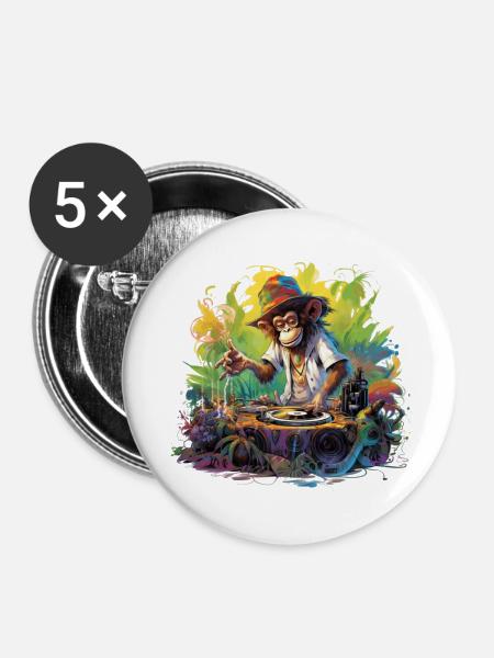 Monkey DJ - Buttons groß 56 mm (5er Pack) - Weiß