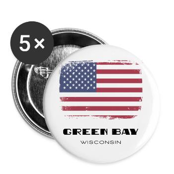 Green Bay, Wisconsin, USA - Buttons large 2.2''/56 mm (5-pack) - white - Front