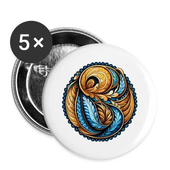 Mandala mit Paisley-Muster - Buttons groß 56 mm (5er Pack) - Weiß - Vorne