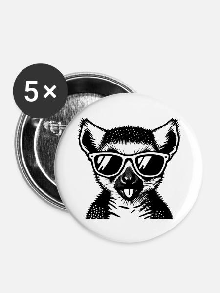 Lemur mit Sonnenbrille - Buttons groß 56 mm (5er Pack) - Weiß