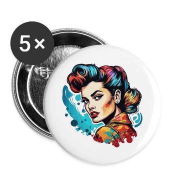 Rockabilly / Pin-up Girl / Frauenpower / 50er - Buttons groß 56 mm (5er Pack) - Weiß - Vorne
