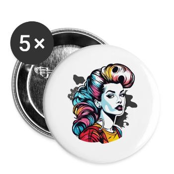 Rockabilly / Pin-up Girl / Frauenpower / 50er - Buttons groß 56 mm (5er Pack) - Weiß - Vorne