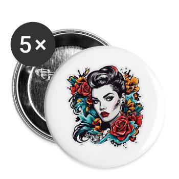 Rockabilly / Pin-up Girl / Frauenpower / 50er - Buttons groß 56 mm (5er Pack) - Weiß - Vorne
