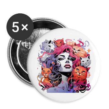 Belle femme peinture art visage femme colorée - Lot de 5 grands badges (56 mm) - blanc - Devant