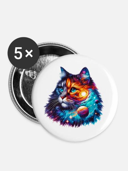 Katze - Buttons groß 56 mm (5er Pack) - Weiß