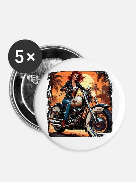 Motorrad Logo / Bike / Zweirad / Fahrzeug / Motors - Buttons groß 56 mm (5er Pack) - Weiß