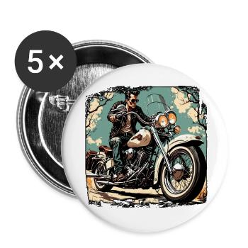 Motorcycle Logo/Bike/Two-Wheeler/Vehicle/Motors - Buttons large 2.2''/56 mm (5-pack) - white - Front