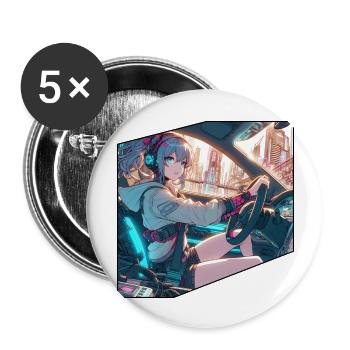 CyberPunk Girl - Buttons large 2.2''/56 mm (5-pack) - white - Front