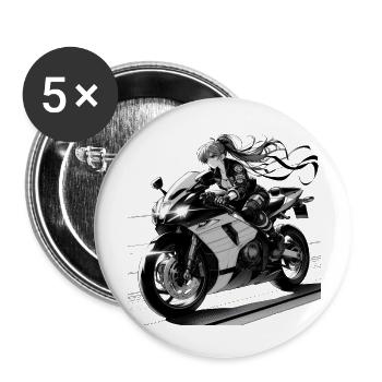 Manga Woman Biker - Buttons large 2.2''/56 mm (5-pack) - white - Front