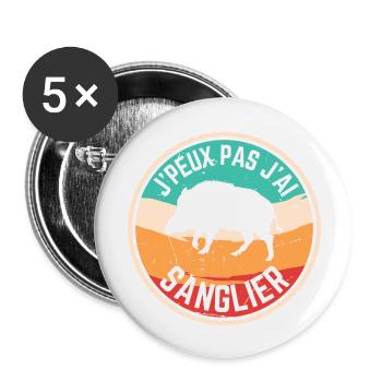 J peux pas j ai Sanglier vintage - Lot de 5 grands badges (56 mm) - blanc - Devant