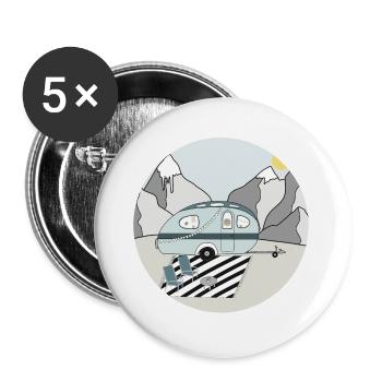 Camping in the mountains with caravan - Buttons large 2.2''/56 mm (5-pack) - white - Front