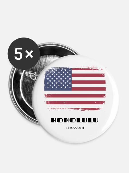 Honolulu, Hawaii, USA - Buttons groß 56 mm (5er Pack) - Weiß