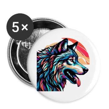 Loup - Lot de 5 grands badges (56 mm) - blanc - Devant