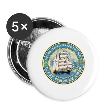 t- shirt humour marin breton " quand les mouettes" - Lot de 5 grands badges (56 mm) - blanc - Devant