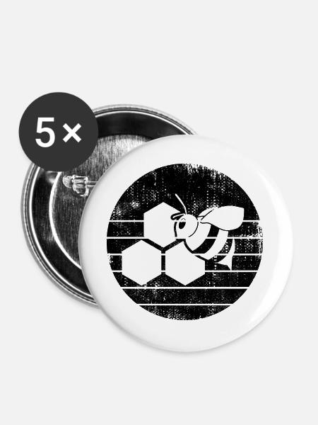 Honigbiene - Buttons groß 56 mm (5er Pack) - Weiß