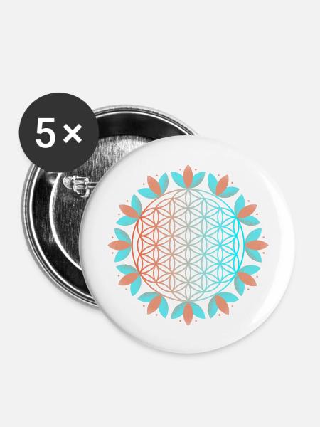 Blühende Lebensblume - Buttons groß 56 mm (5er Pack) - Weiß