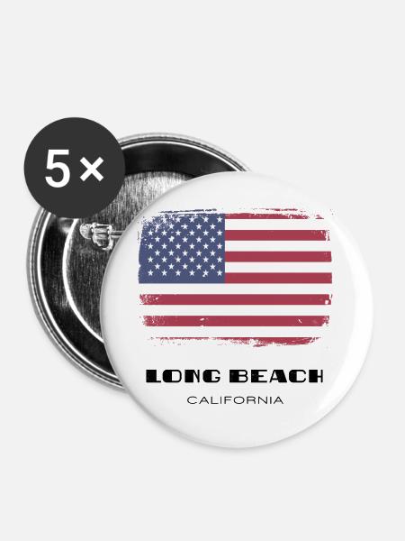 Long Beach, California, USA - Buttons groß 56 mm (5er Pack) - Weiß