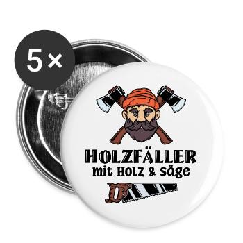 Bûcheron déclaration hache bois menuiserie tronçonneuse - Lot de 5 grands badges (56 mm) - blanc - Devant