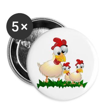 HÜHNER HAHN HENNE - Buttons groß 56 mm (5er Pack) - Weiß - Vorne