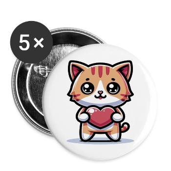 Cute Kitten heart I love you - Buttons large 2.2''/56 mm (5-pack) - white - Front