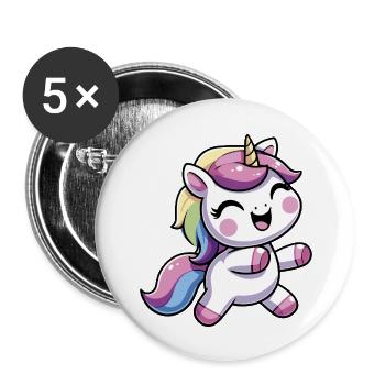 Fröhliches Einhorn tanzt - Buttons groß 56 mm (5er Pack) - Weiß - Vorne