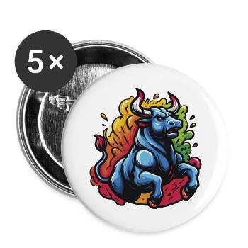 Taureau enragé coloré - 1 - Lot de 5 grands badges (56 mm) - blanc - Devant