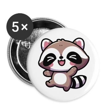 Cute Kawaii Happy Raccoon - Buttons large 2.2''/56 mm (5-pack) - white - Front