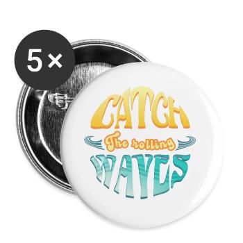 Surfing and CatchTheWaves - Buttons large 2.2''/56 mm (5-pack) - white - Front