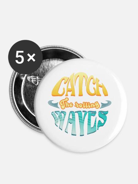Surfen und CatchTheWaves - Buttons groß 56 mm (5er Pack) - Weiß