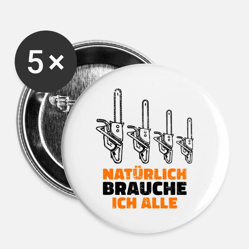 Holz Brennholz Säge Holzfäller Statement Förster - Buttons groß 56 mm (5er Pack) - Weiß