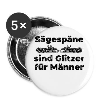 Säge Holzfäller Sägespäne Statement Holzarbeit - Buttons groß 56 mm (5er Pack) - Weiß - Vorne