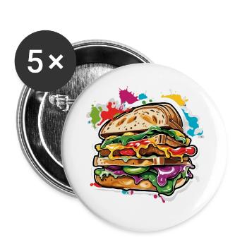 Sandwich / Sandwich / Nourriture / Épicerie - Lot de 5 grands badges (56 mm) - blanc - Devant