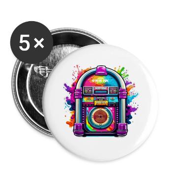 Jukebox / Musikautomat / Retro / 50er Jahre - Buttons groß 56 mm (5er Pack) - Weiß - Vorne