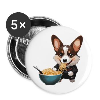 Corgi isst Ramen #2 - Buttons groß 56 mm (5er Pack) - Weiß - Vorne