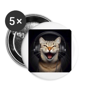 Musik Katze 2 - Buttons groß 56 mm (5er Pack) - Weiß - Vorne