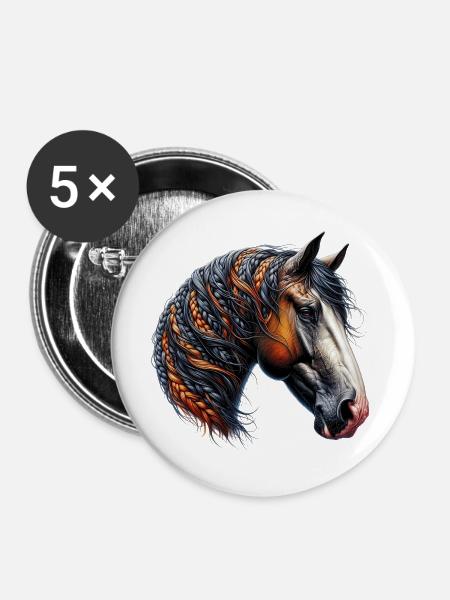 Pferd - Buttons groß 56 mm (5er Pack) - Weiß