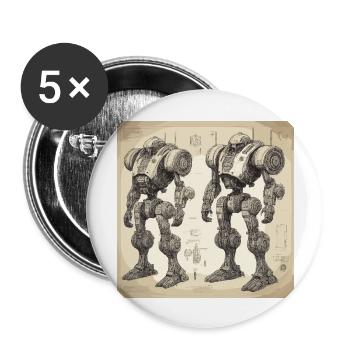 Blueprint / Sepia / Vintage / Retro / Robot - Buttons large 2.2''/56 mm (5-pack) - white - Front