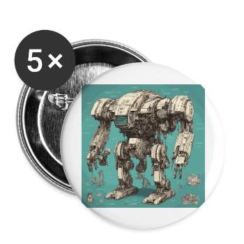 Blueprint / Sepia / Vintage / Retro / Robot - Buttons large 2.2''/56 mm (5-pack) - white - Front