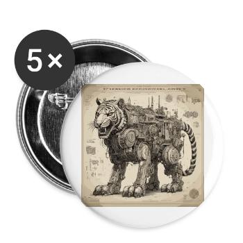 Blueprint / Sepia / Vintage / Retro / Robot - Buttons large 2.2''/56 mm (5-pack) - white - Front